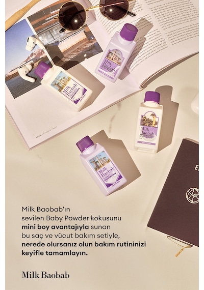 Yoğun Nem Desteği Sunan Saç Ve Vücut Seyahat Seti Mılk Baobab Original Travel Kit Baby Powder
