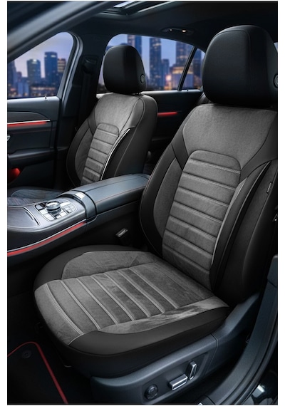 Alcantara Serisi Lüks Üniversal Oto Koltuk Kılıfı - 5 Kotuk Tam Set Füme