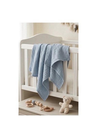 4 Katlı Müslin Bebek Battaniyesi 80x80 Cm - Bebek Örtüsü & Yeni Doğan Kundak Mavi - 905863270 Mavi