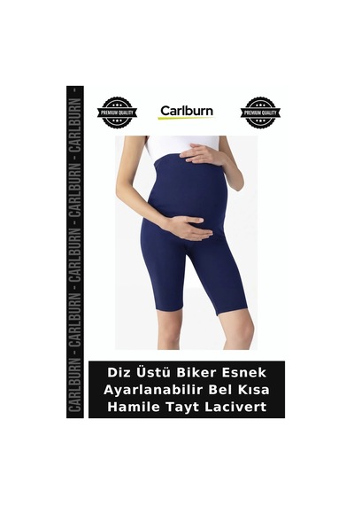 Carlburn Diz Üstü Biker Esnek Ayarlanabilir Bel Kısa Hamile Tayt Lacivert Ev İçi Giyim Eşyası Stil