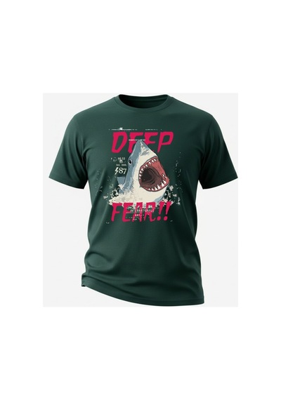 Urbantrendstore Unisex Deep Fear Köpekbalığı Tatil Oversize Fit Rahat Geniş Salaş T-shirt Günlük Tişört Yeşil