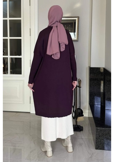 Rabia Şamlı Dora Triko Tunik Mürdüm Normal