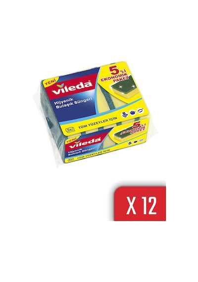 Vileda 5'Li Yeşil Düz Hijyenik Bulaşık Süngeri 12'Li Paket
