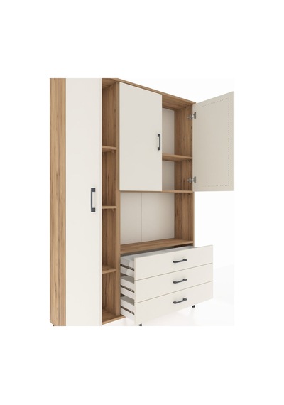 Arges Dolap 6 Raflı 3 Çekmeceli 3 Kapaklı 132x30x195 Çam-ayta... Çam