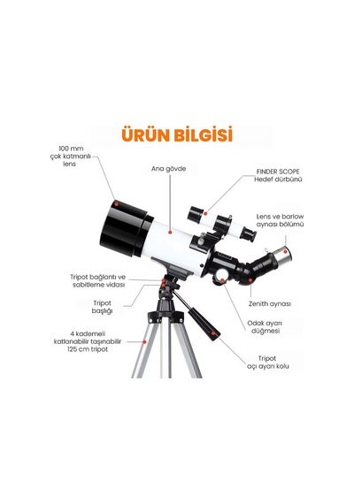 40070 Tripotlu Çantalı Zenith-barlow X2 Lensli Profesyonel Hd Teleskop