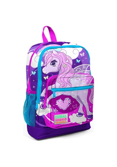 Coral High Kids Dört Bölmeli Mor Pembe Ünicorn Desenli İlkokul Çantası Usb Şarjlı Kulaklık Çıkışlı 23808