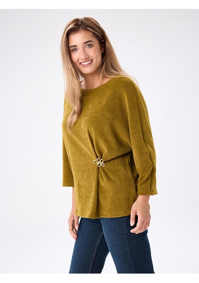 Faik Sönmez Beli Broş Detaylı 3/4 Kol Örme Tunik W27tnk012 Uw27tnk012196 Matcha
