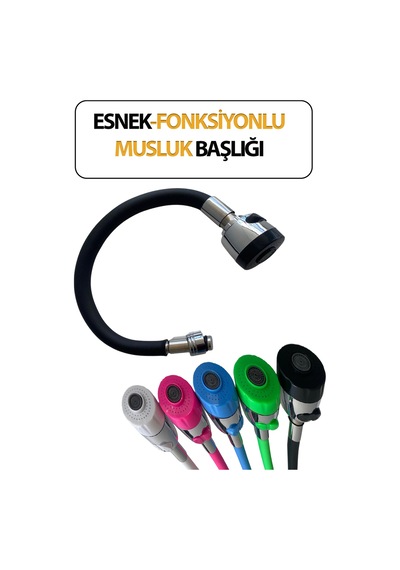 Oynar Başlıklı Spiral Esnek 2 Fonksiyonlu Lavabo & Mutfak Musluk Ucu Siyah Renkli Musluk Başlığı