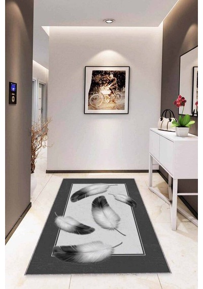 Antrasit 3d Üç Boyutlu Kaymaz Tabanlı Dekoratif Halı Rv348n11
