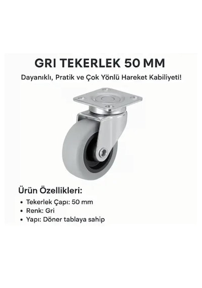 50x20 Mm Gri Tablalı Tekerlek Yük Taşıma Tekerlek 50 Mm 4 Adet Açık Gri
