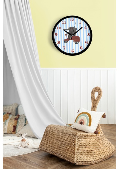 Fil Tasarım Modern Çocuk Odası Duvar Saati - 25cm - Önü Camlı Siyah Kasa - Sessiz Mekanizma-jh0863 Siyah