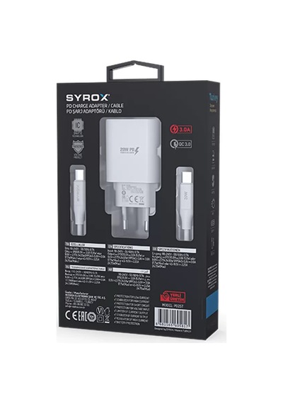 Syrox Pd25t Type-c Başlık Giriş Type-c Kablolu 25w 3.0 Amper Pd Ev Şarj