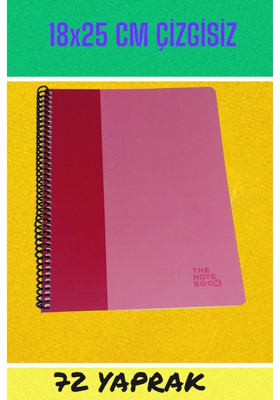 18x25 Cm Çizgisiz 72 Yaprak Telli Karton Kapak Defter 60 Gr Beyaz Sayfa Gri