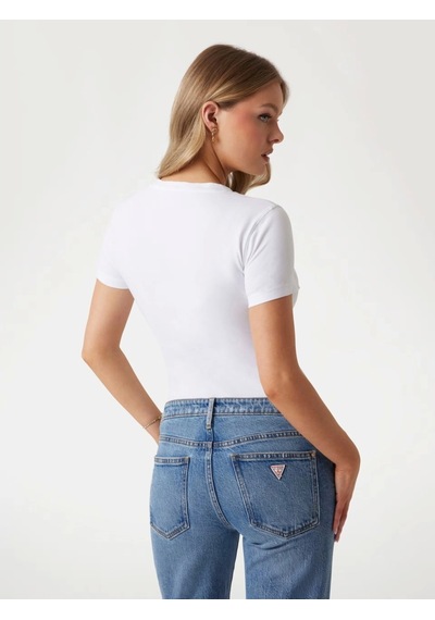Guess Kadın Beyaz Slim Fit Logolu T-shirt Beyaz