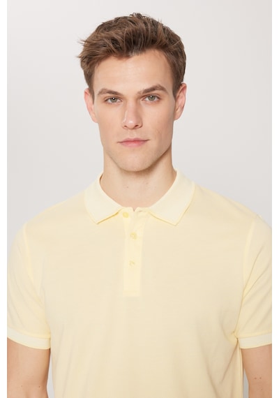 Ac&Co / Altınyıldız Classics 4A4820200047Sbzs Düğmeli Polo Yaka Cepsiz Slim Fit Erkek Tişört Sarı - Beyaz