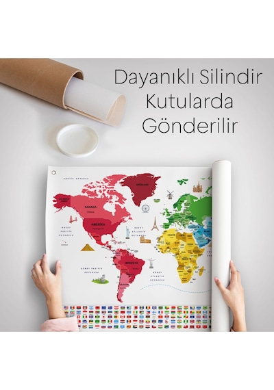Türkçe Ülke Bayrak Lı Eğitici Başkent Detaylı Atlası Dünya Haritası Duvar Örtüsü-halısı 3861