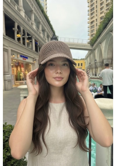Mollycrush Kadın Vizon Simli Delikli Şapka Işıltılı Ajurlu Kep Modeli Vizon