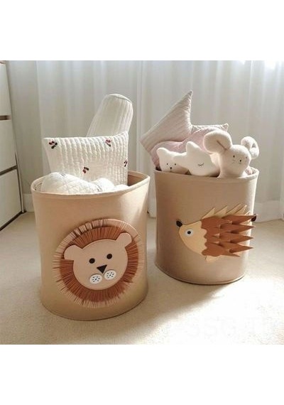 Springsun Lion Desenli 34l Yüksek Kapasiteli Yıkabilir Felt Depolama Sepeti - Kirli Giyim Çöpü, Kitap Kutusu 35x35cm Diğer
