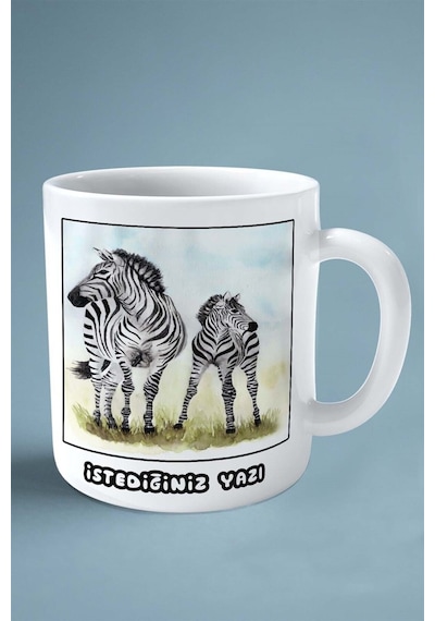 Zebra Baskılı Kupa Bardak Çift Taraflı Kişiye Özel Çerçeveli Renkli Model 6 Çok Renkli