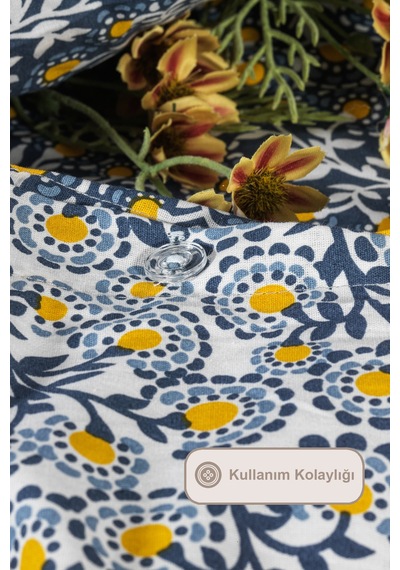 Elart Talia Nevresim Takımı Çift Kişilik %100 Pamuk Ranforce Lastikli Çarşaf 200x220 Cm Lacivert Lacivert