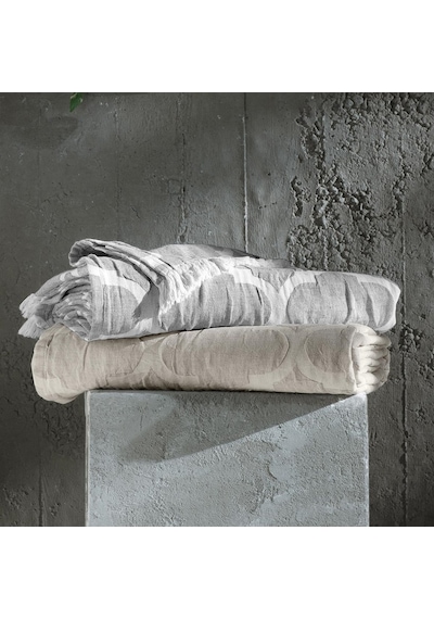 Damask Design Çift Taraflı Jakarlı Keten Pamuk Dokuma Battal Boy( Bej-240X260 Cm Bej