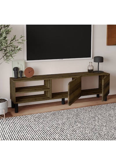 İnarch Dizayn River 150 Cm Modern Tv Sehpası Kapaklı Ve Raflı Tasarım Ceviz