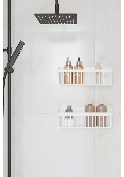 Banyor Yapışkanlı Banyo Rafı, 2'li Banyo Düzenleyici Organizer Banyo Duş Rafı Şampuanlık, Plstik Beyaz
