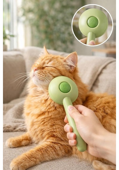 Kedi Köpek Tarağı Tek Tuşlu Tüy Temizleme Özellikli Kendini Temizleyen Evcil Hayvan Fırçası Dökülen Tüy Topl
