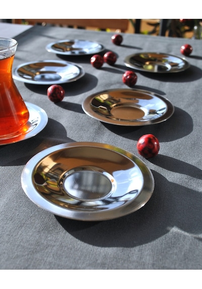 6'lı Paslanmaz Çelik Gümüş Çay Tabağı 10 Cm Çay Tabak Gümüş