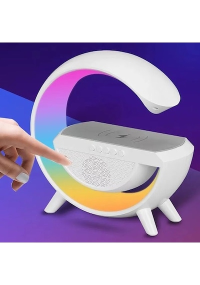 Bluetooth Hoparlörlü Kablosuz Şarj Özellikli Masa Lambası Gece Lambası Renkli