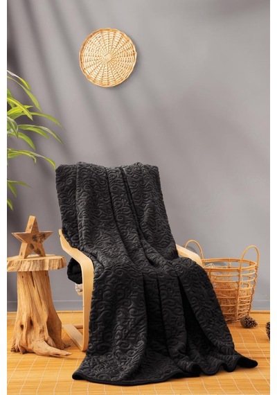 Cotton Box Emboss Çift Kişilik Battaniye Siyah