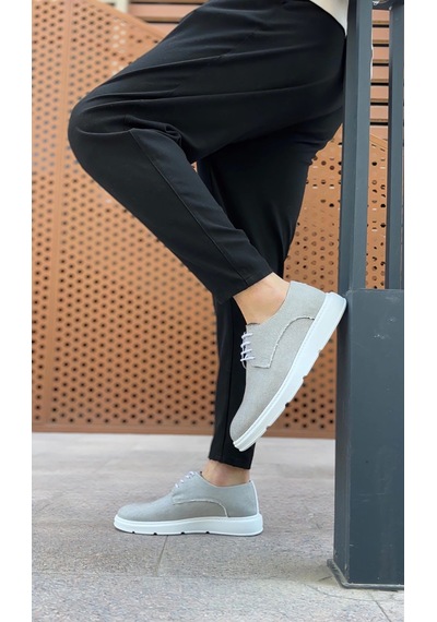 Ba0003 Bağcıklı Klasik Spor Gri Renk Keten Yüksek Taban Casual Erkek Ayakkabı Gri4