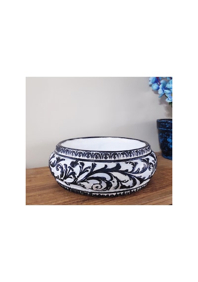 Beton Saksı Sukulent Bonzai Aranjman Teraryum Çiçek Saksısı 23x8cm Bitkiler Hariç Beyaz Siyah
