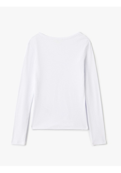 Koton Pamuklu Uzun Kollu U Yaka Slim Fit Fitilli Tişört Beyaz 5sak50232ek