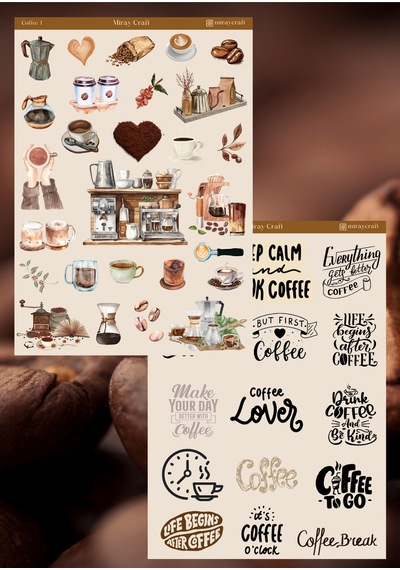 4'lü Kahve Temalı 12 17 Cm Sticker Seti/bullet Journal, Scrapbook, Ajanda, Planlayıcı, Defter Için Diğer