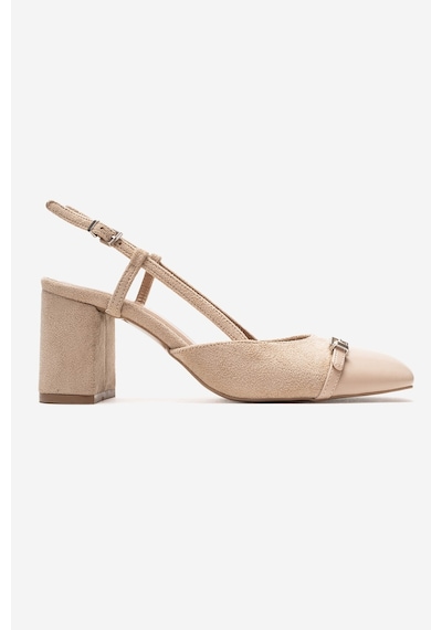 Luvishoes Desıa Bej Süet Kadın Kalın Topuklu Ayakkabı Bej