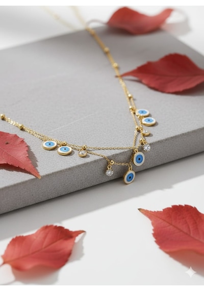 925 Ayar Papatya Silver Nazar Kolye.rose.gold.rodaj Gümüş