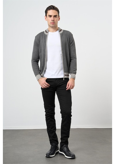 Gri Uzun Kol Düz Örme Dik Yaka Classic Slim Fit Triko 1012245203 Gri
