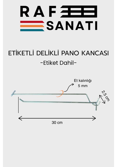 Etiketli Delikli Pano Kancası 30 Cm 25 Adet Tel Askı Kancası Delikli Panel Raf Askısı Fon Kancası Etiketli Metalik