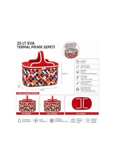 25 Lt Eva Termal Piknik Sepeti-477 Çok Renkli