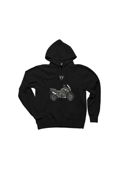 Triumph Tiger Explorer Siyah Fermuarlı Kapşonlu Sweatshirt Siyah