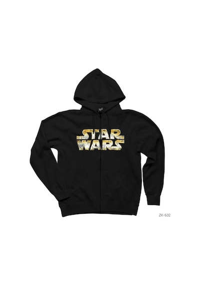 Star Wars Logo Detrited Siyah Fermuarlı Kapşonlu Sweatshirt Siyah