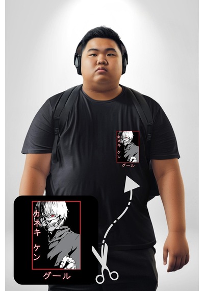 Angemiel Kaneki Ken Kuma Japon Anime Şeytan Siyah Büyük Beden Kadın Basic Minimal Baskılı Tişört Siyah