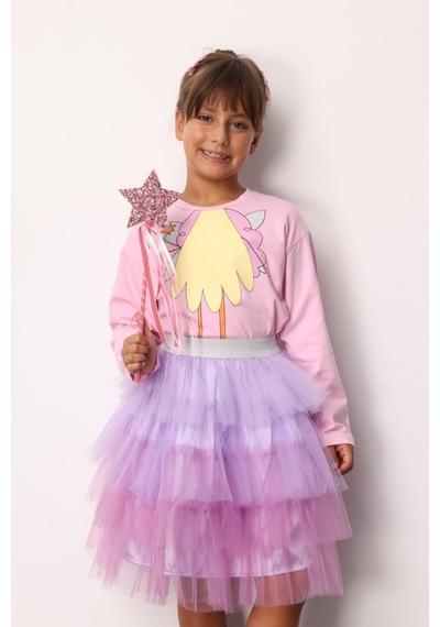 Le Mabelle Pembe Peri Kızı Baskılı Uzun Kollu Kız Çocuk Tişört Pembe