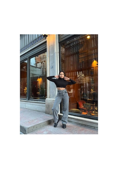Kene Jeans Yüksek Bel Kar Siyah Yan Kemer Tokalı Kargo Cep/baggy Bol Paça Jeans Siyah