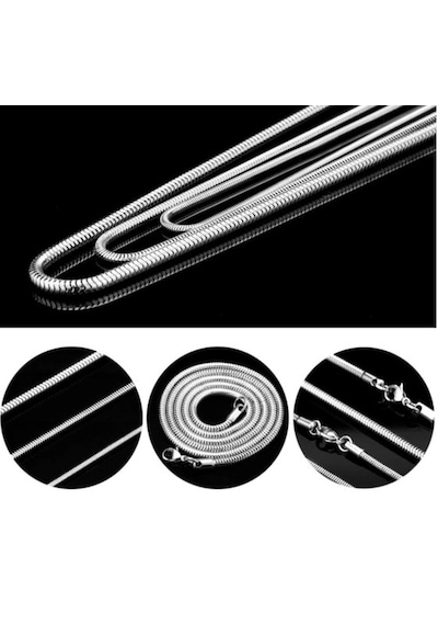 Paslanmaz Çelik Snake Yılan Erkek Kolye / 3mm- 55 Cm Beyaz - Gümüş