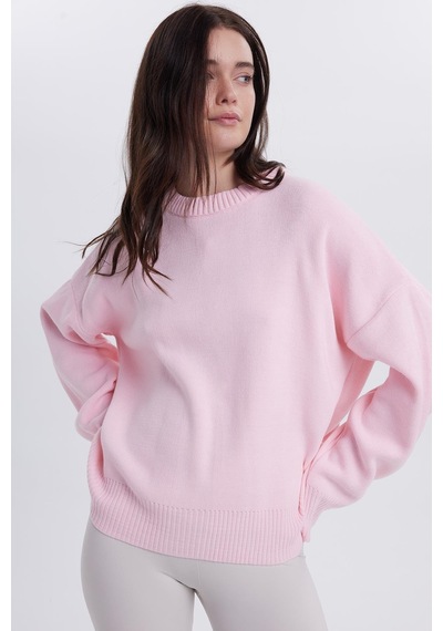 Tudors Kadın Oversize Geniş Kesim Bisiklet Yaka Pembe Kazak-41723 Pembe