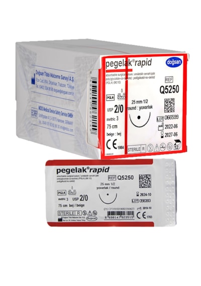 Pegelak Rapid 2/0 25mm 1/2 Yuvarlak 75cm Emilebilir Q5250 12 Adet