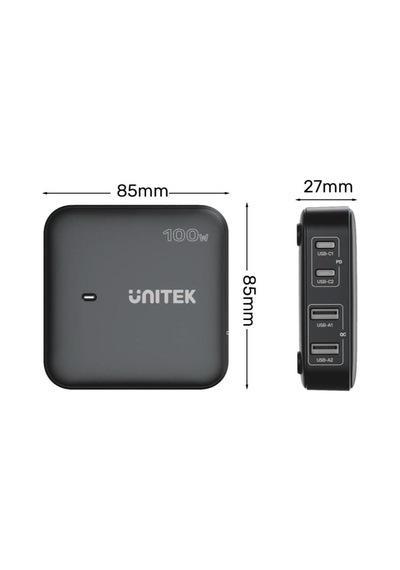 Siyah Masa Şarj Cihazı Gan 100w 2xusb-a 2xusb-c