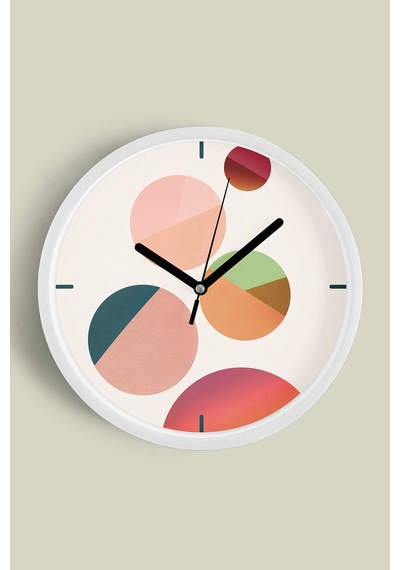 Soyut - Geometrik Temalı Modern Duvar Saati - 25cm - Önü Camlı Beyaz Kasa - Sessiz Mekanizma-jh0308 Beyaz